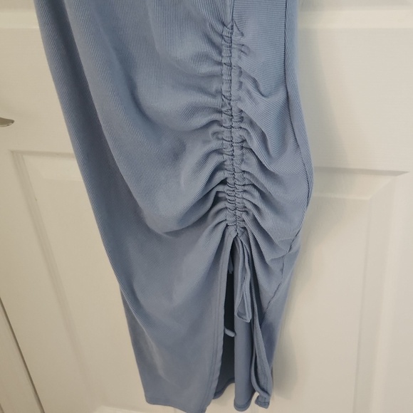 Cider Blue Ruched Midi Dress Rib Button Drawstring Curvy Large - Picture 3 of 7